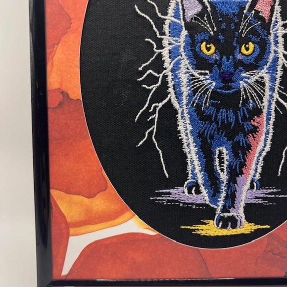 Homemade Electric Cat Framed Embroidery Art - Picture 3 of 5